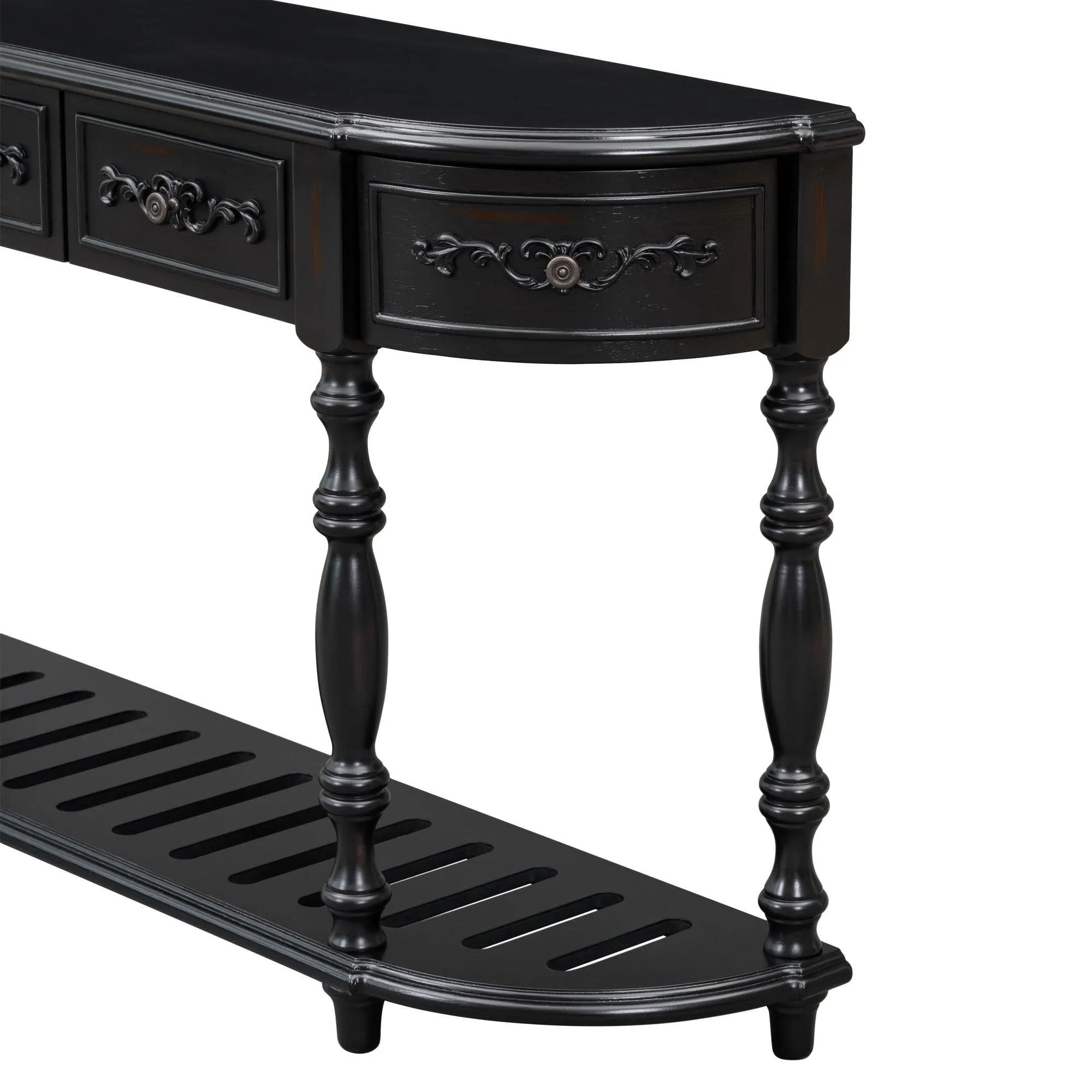 52" Modern Curved Console Table, 4 Drawers, 1 Shelf for Hallway
