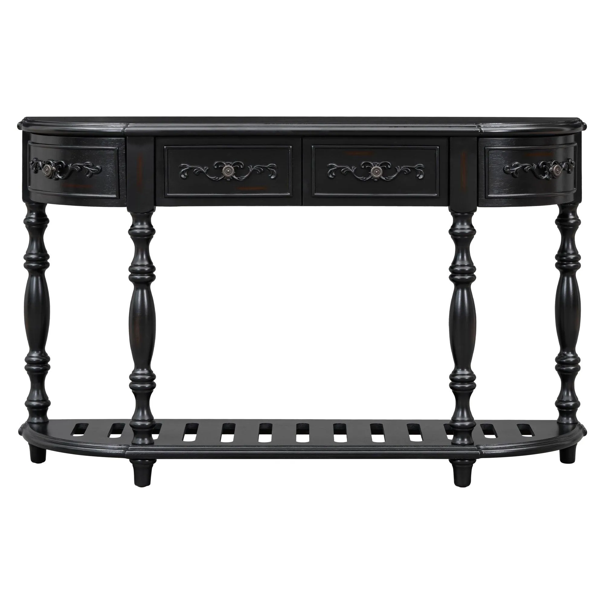 52" Modern Curved Console Table, 4 Drawers, 1 Shelf for Hallway