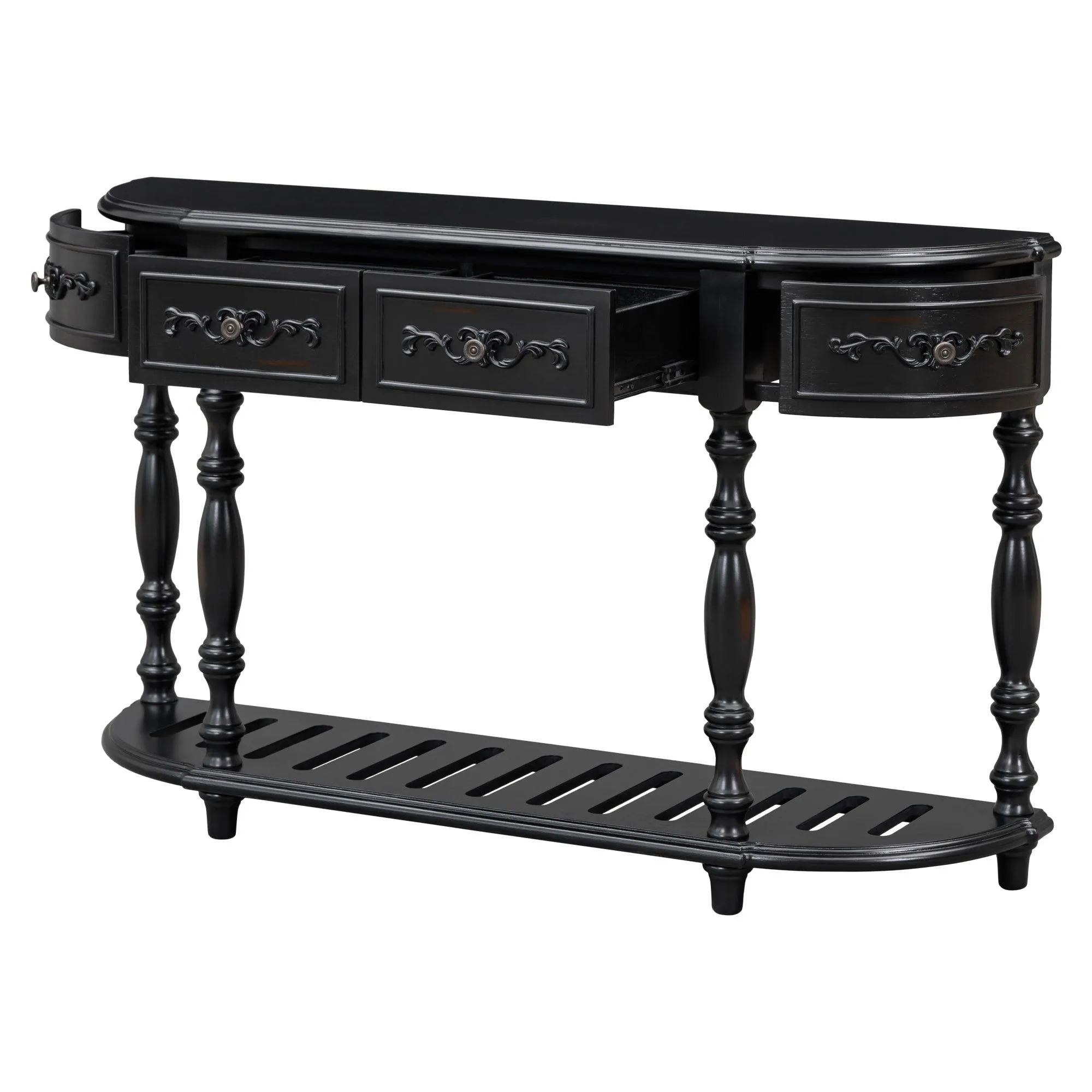 52" Modern Curved Console Table, 4 Drawers, 1 Shelf for Hallway