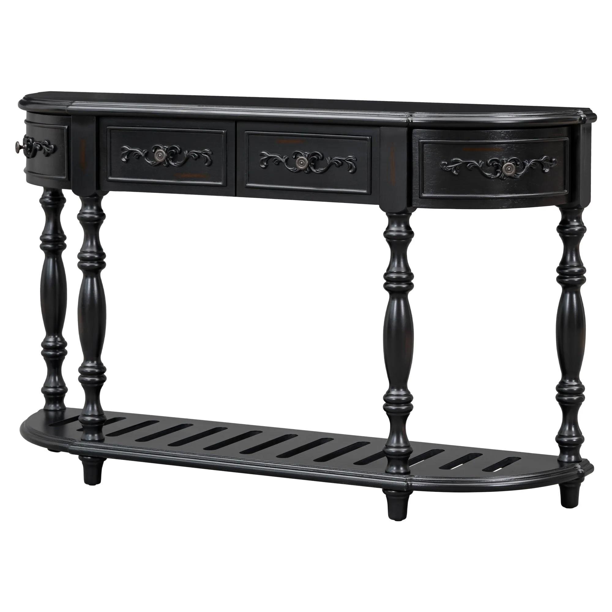 52" Modern Curved Console Table, 4 Drawers, 1 Shelf for Hallway