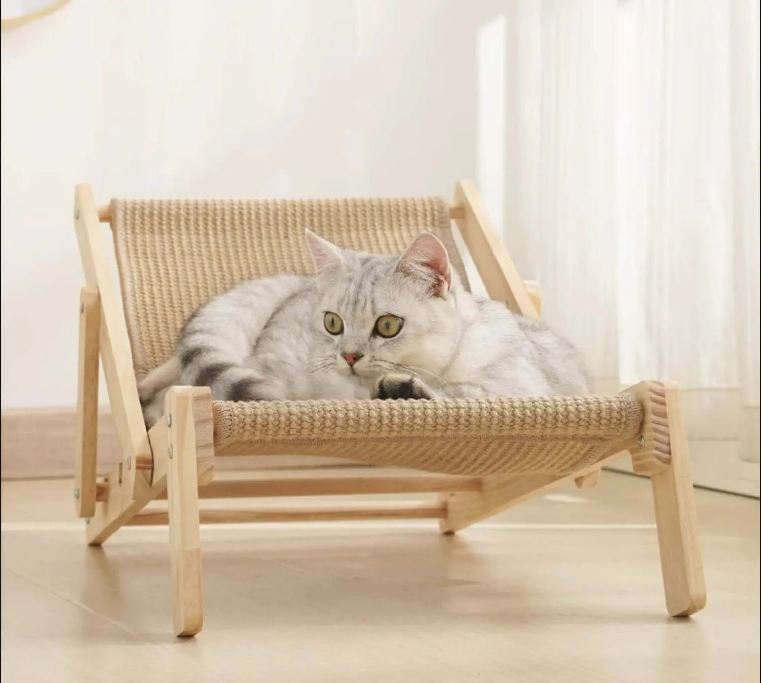 Cat Hammock Bed Modern Lounge Chair Wooden Sisal Durable for Cat under20kg