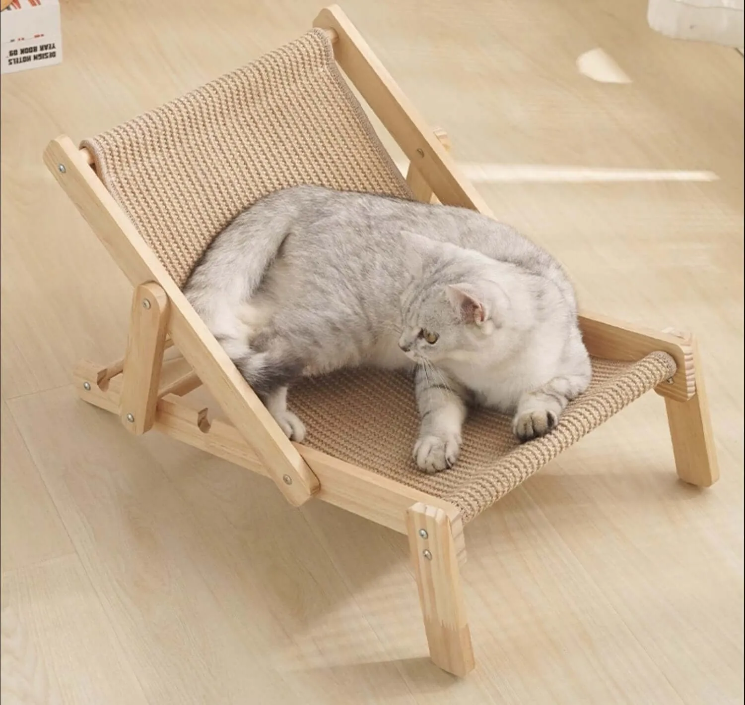 Cat Hammock Bed Modern Lounge Chair Wooden Sisal Durable for Cat under20kg