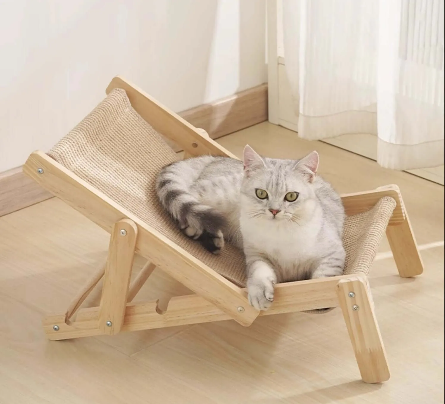 Cat Hammock Bed Modern Lounge Chair Wooden Sisal Durable for Cat under20kg