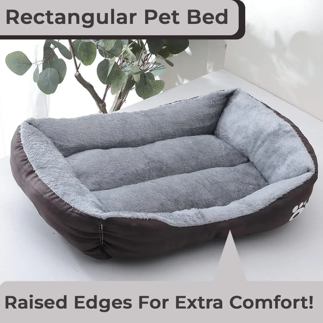 Kuber Industries Dog & Cat Bed|Polyester Face with Cotton & Polyester Filling|Comfortable and Durable|Rectangle Pet Bed for Enhanced Stretching Space|Machine Wash|QY036BR-L|Brown (Pack of 3)
