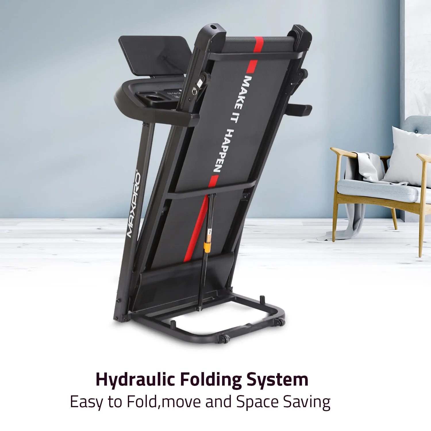 MAXPRO Force 4.5 HP Peak DC Motor Folding Treadmill for Home use,Free Diet Plan,Max.Speed 14km/hr,Max. User Weight 110kgs,Fit Show App Support,Running Machine with LED Display (PTM405)