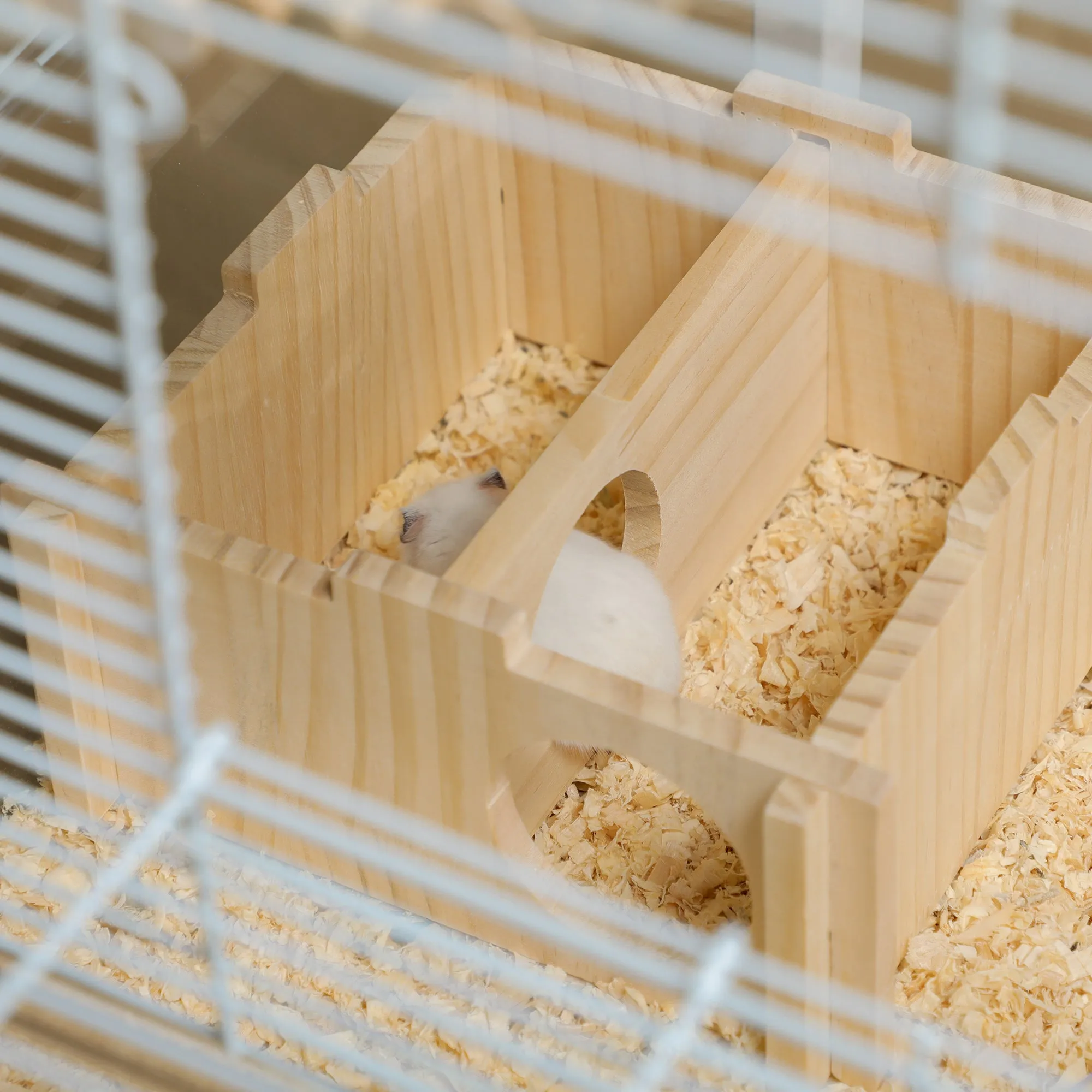 PawHut Hamster Cage, Gerbil Cage w/ Deep Bottom, Wooden Ramp, Exercise Wheel