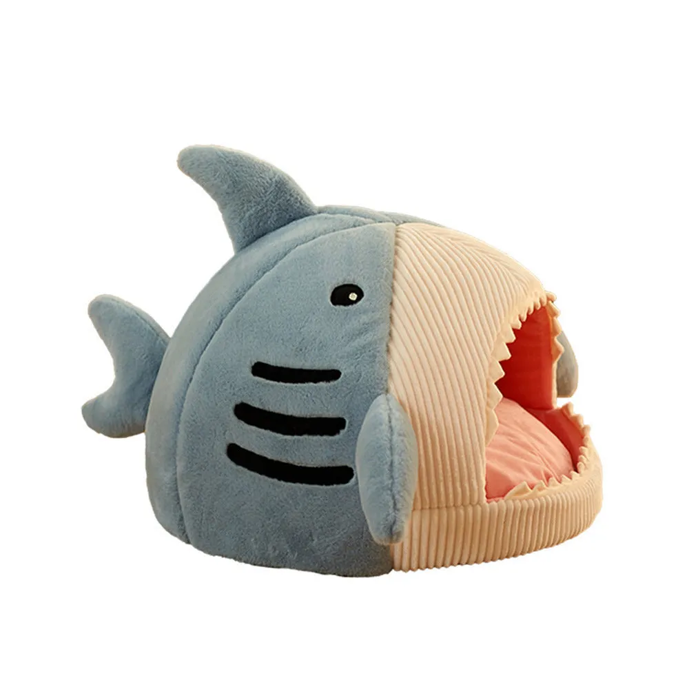 PAWS ASIA Suppliers Cotton Washable Semi Enclosed Soft Fluffy Cute Shark Cat Bed Dog