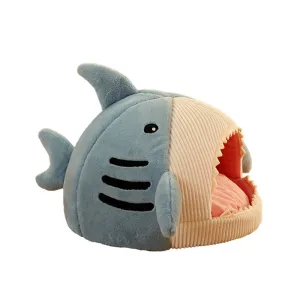 PAWS ASIA Suppliers Cotton Washable Semi Enclosed Soft Fluffy Cute Shark Cat Bed Dog