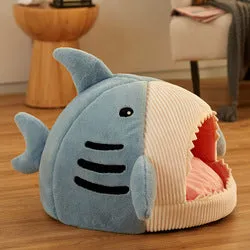 PAWS ASIA Suppliers Cotton Washable Semi Enclosed Soft Fluffy Cute Shark Cat Bed Dog