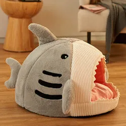 PAWS ASIA Suppliers Cotton Washable Semi Enclosed Soft Fluffy Cute Shark Cat Bed Dog