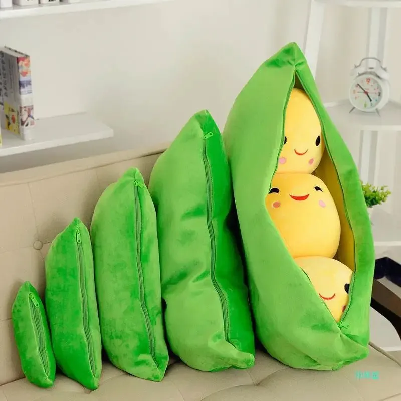 Pea Pod Shaped Plush Pillow– 25cm Pillow with Three Beans in a Soft Cloth Case, Creative Plant Toy & Cozy Pillow in Two Charming Colors