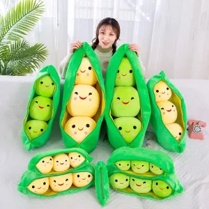 Pea Pod Shaped Plush Pillow– 25cm Pillow with Three Beans in a Soft Cloth Case, Creative Plant Toy & Cozy Pillow in Two Charming Colors