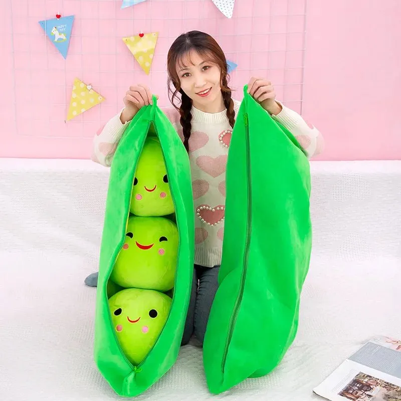 Pea Pod Shaped Plush Pillow– 25cm Pillow with Three Beans in a Soft Cloth Case, Creative Plant Toy & Cozy Pillow in Two Charming Colors