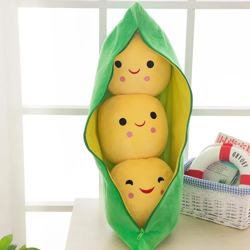 Pea Pod Shaped Plush Pillow– 25cm Pillow with Three Beans in a Soft Cloth Case, Creative Plant Toy & Cozy Pillow in Two Charming Colors