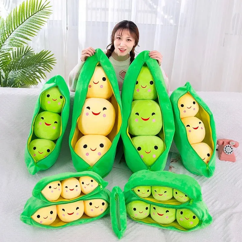 Pea Pod Shaped Plush Pillow– 25cm Pillow with Three Beans in a Soft Cloth Case, Creative Plant Toy & Cozy Pillow in Two Charming Colors