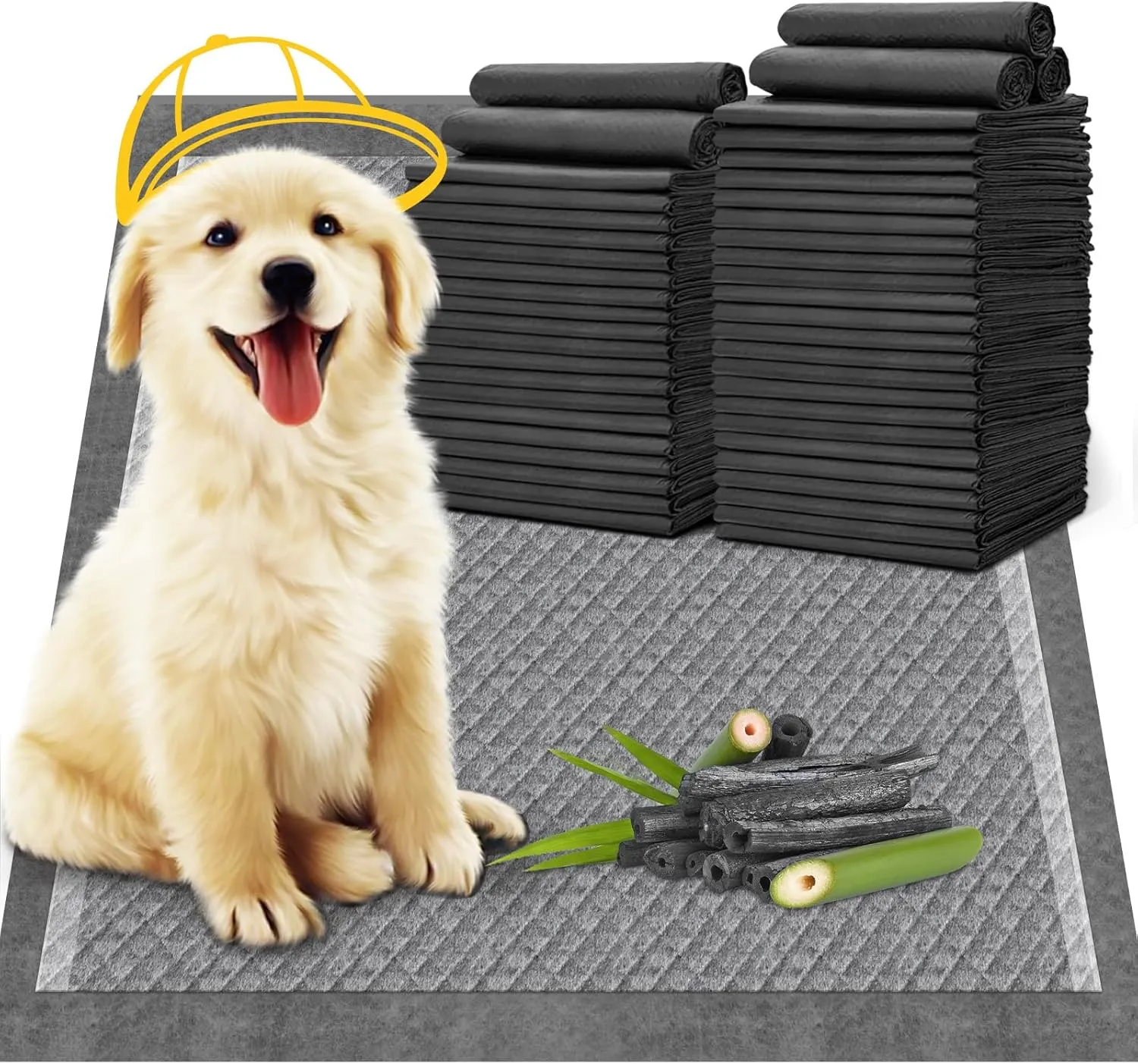 Pee Pads for Dogs 22"x22" Charcoal Puppy Pads 18 Counts Small Disposable Activated Carbon Super Absorbent Full Edge-Wrapping Pee Pads Odor-Control Training Pads for Doggie Cats Rabbits