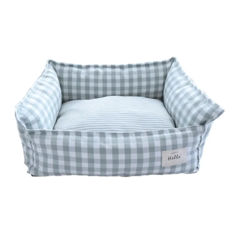 Plaid Square Linen Dog Bed