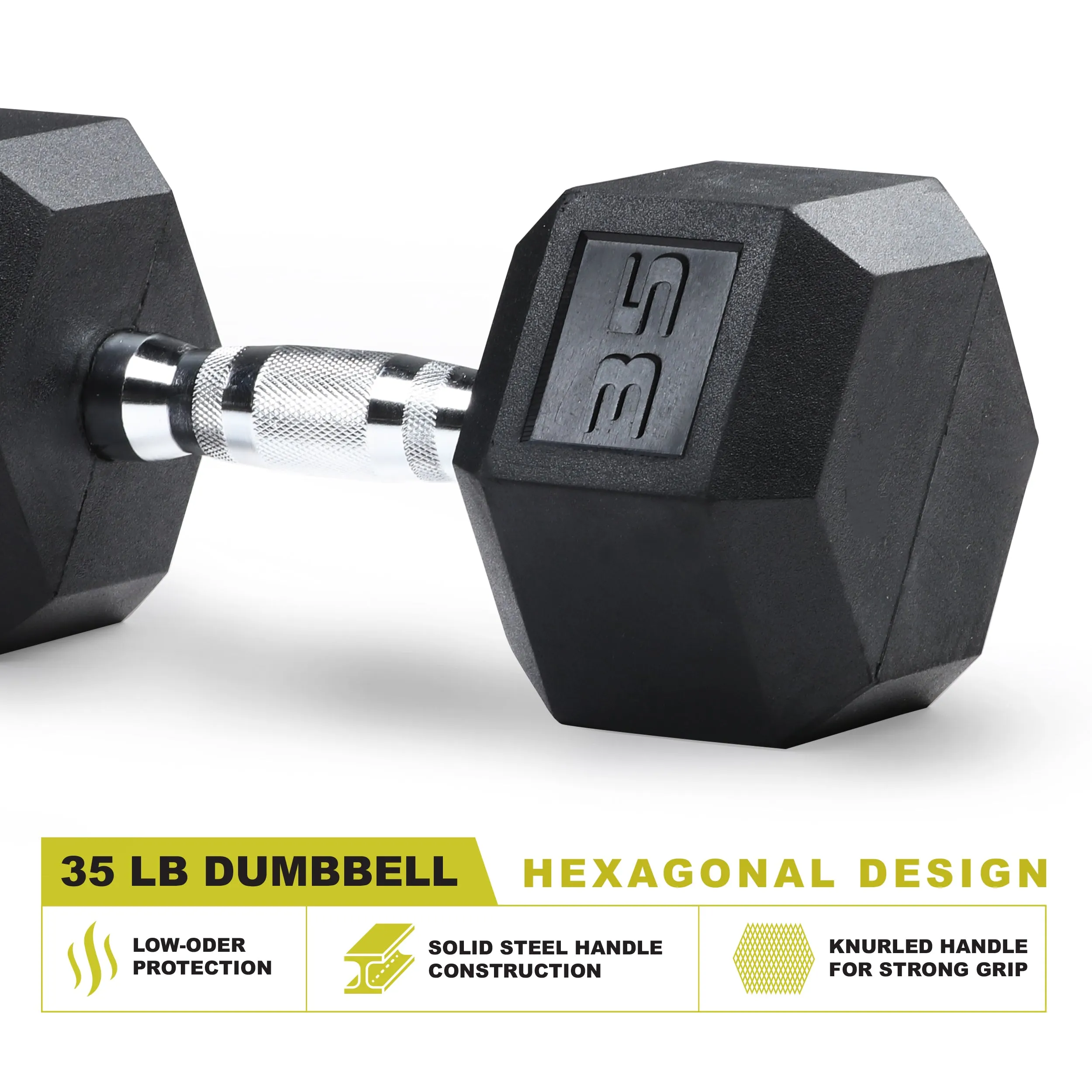 PRCTZ Rubber Encased Hex Dumbbell, Pair, 5-40lb
