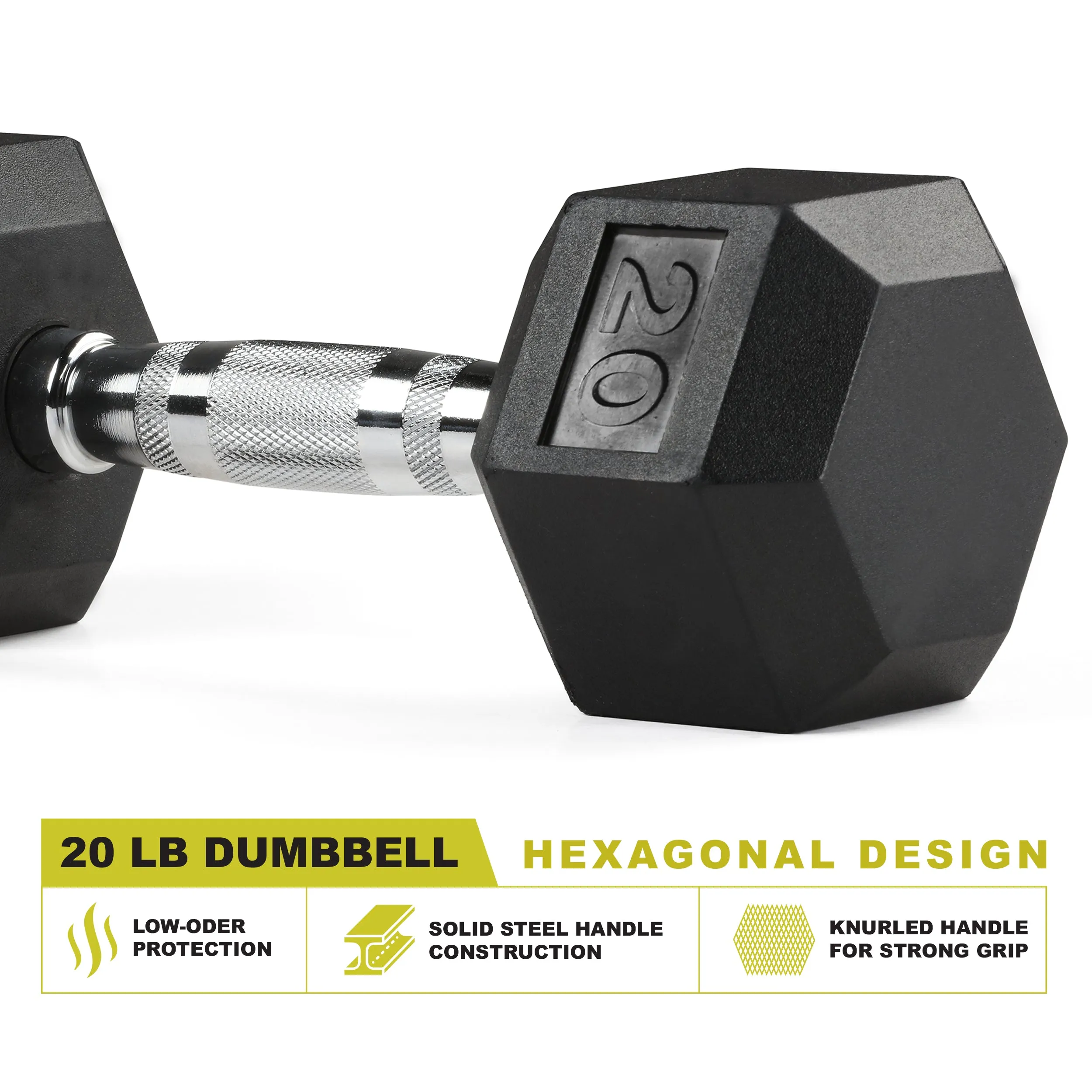 PRCTZ Rubber Encased Hex Dumbbell, Pair, 5-40lb