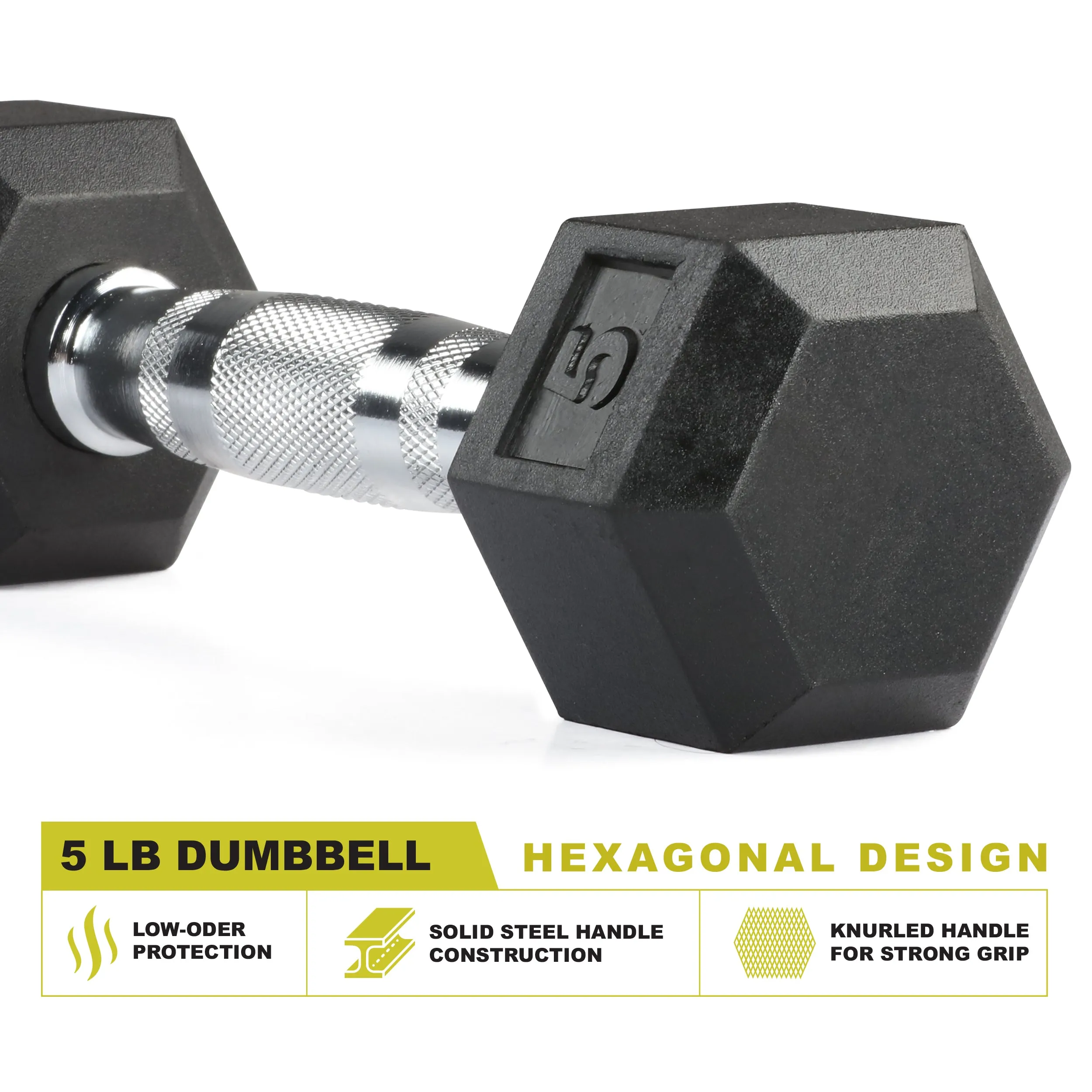 PRCTZ Rubber Encased Hex Dumbbell, Pair, 5-40lb
