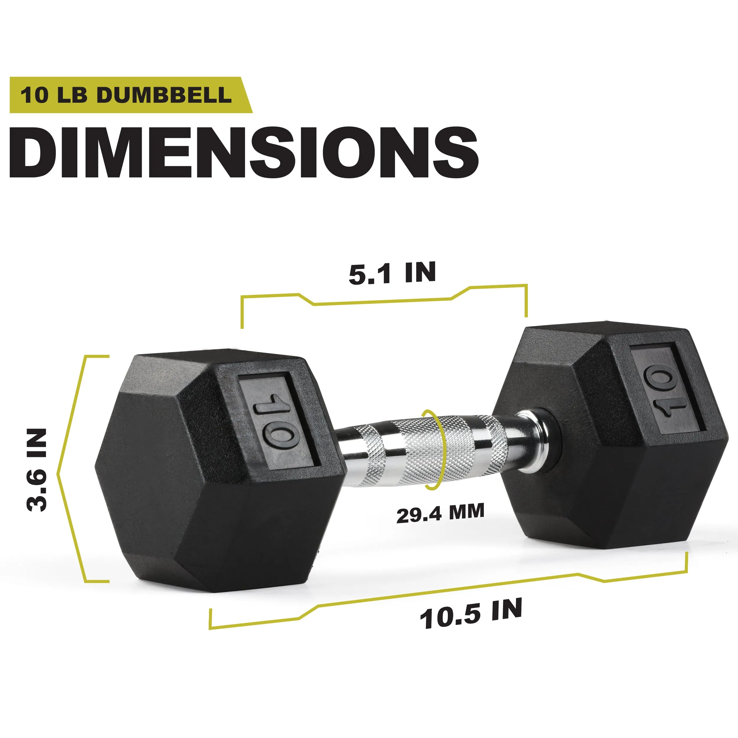 PRCTZ Rubber Encased Hex Dumbbell, Pair, 5-40lb