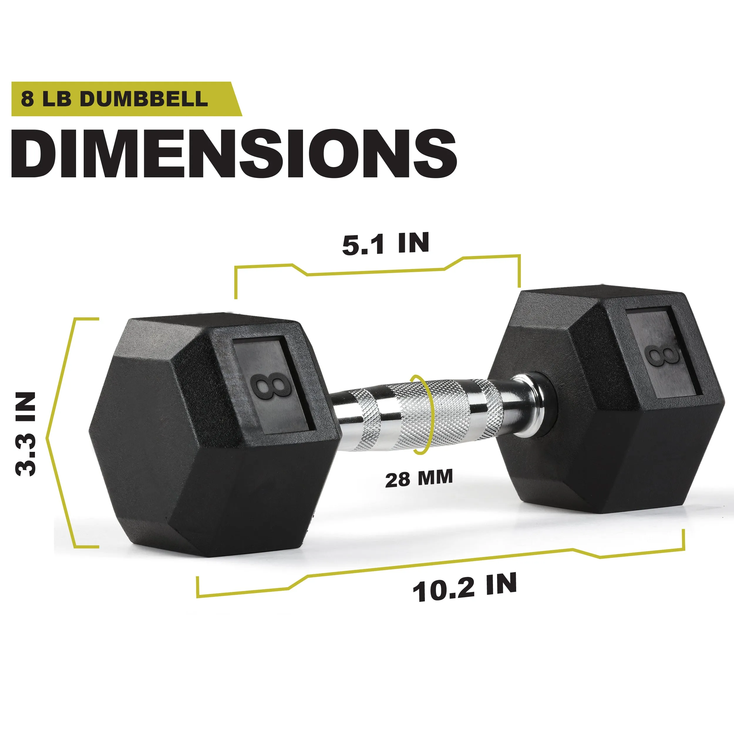 PRCTZ Rubber Encased Hex Dumbbell, Pair, 5-40lb
