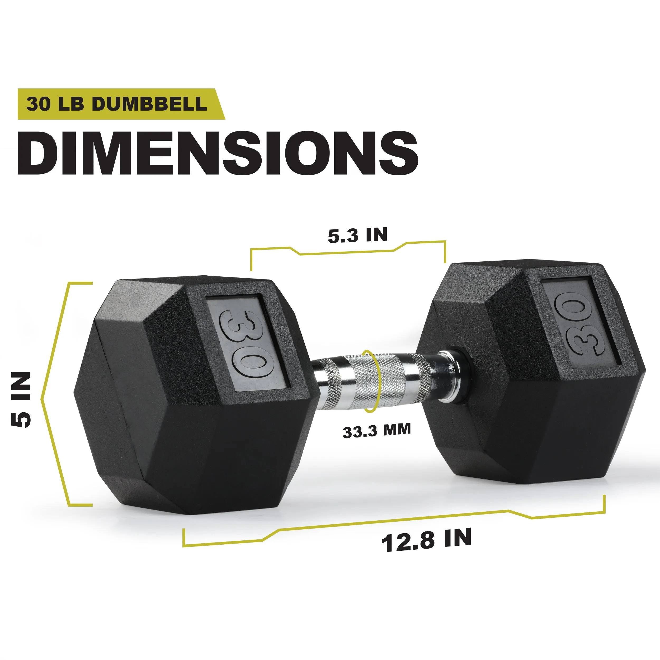 PRCTZ Rubber Encased Hex Dumbbell, Pair, 5-40lb
