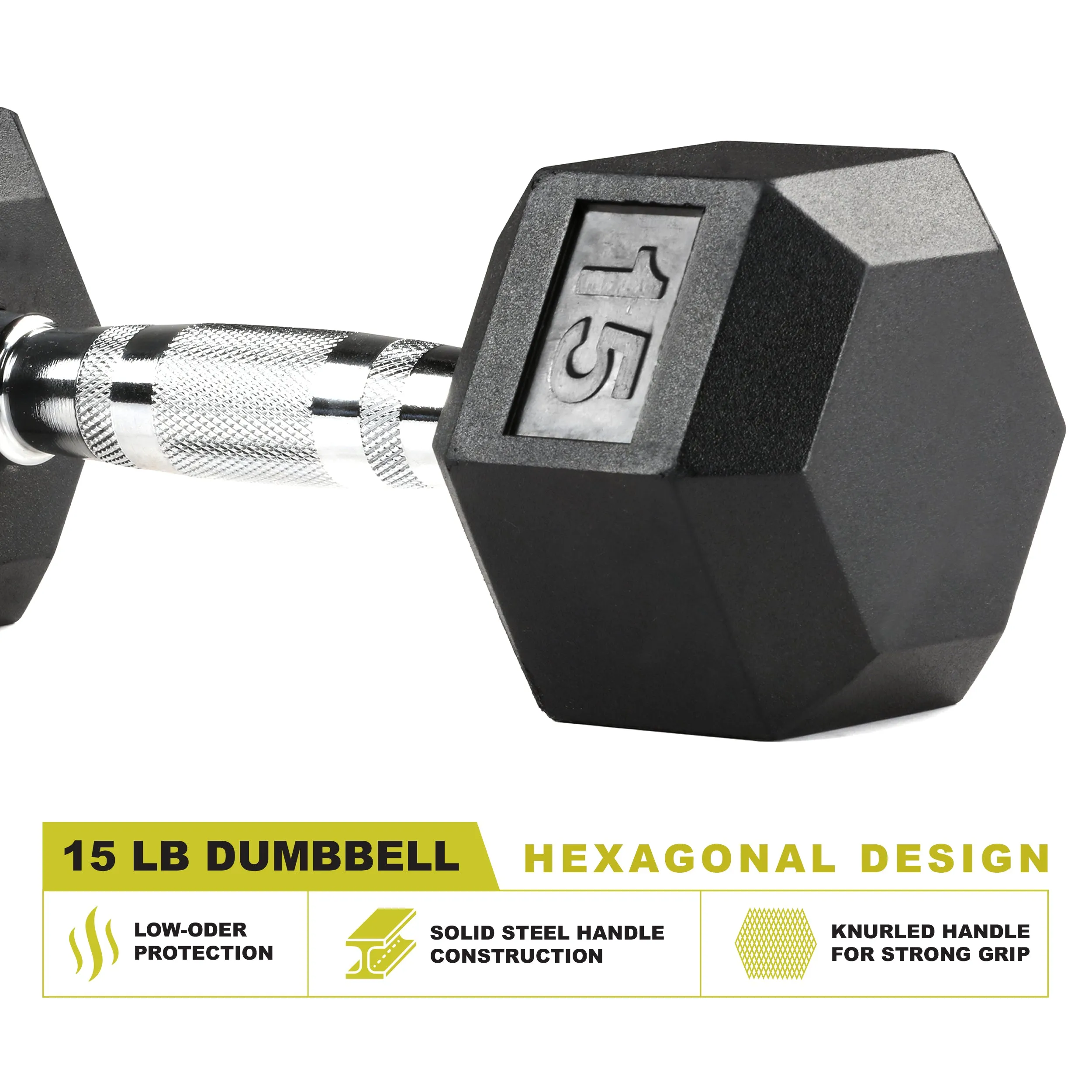 PRCTZ Rubber Encased Hex Dumbbell, Pair, 5-40lb