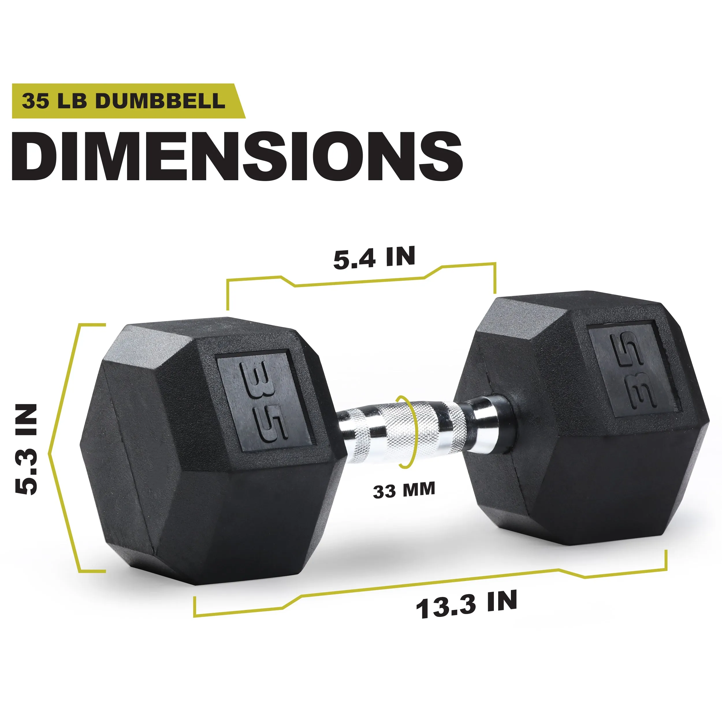 PRCTZ Rubber Encased Hex Dumbbell, Pair, 5-40lb