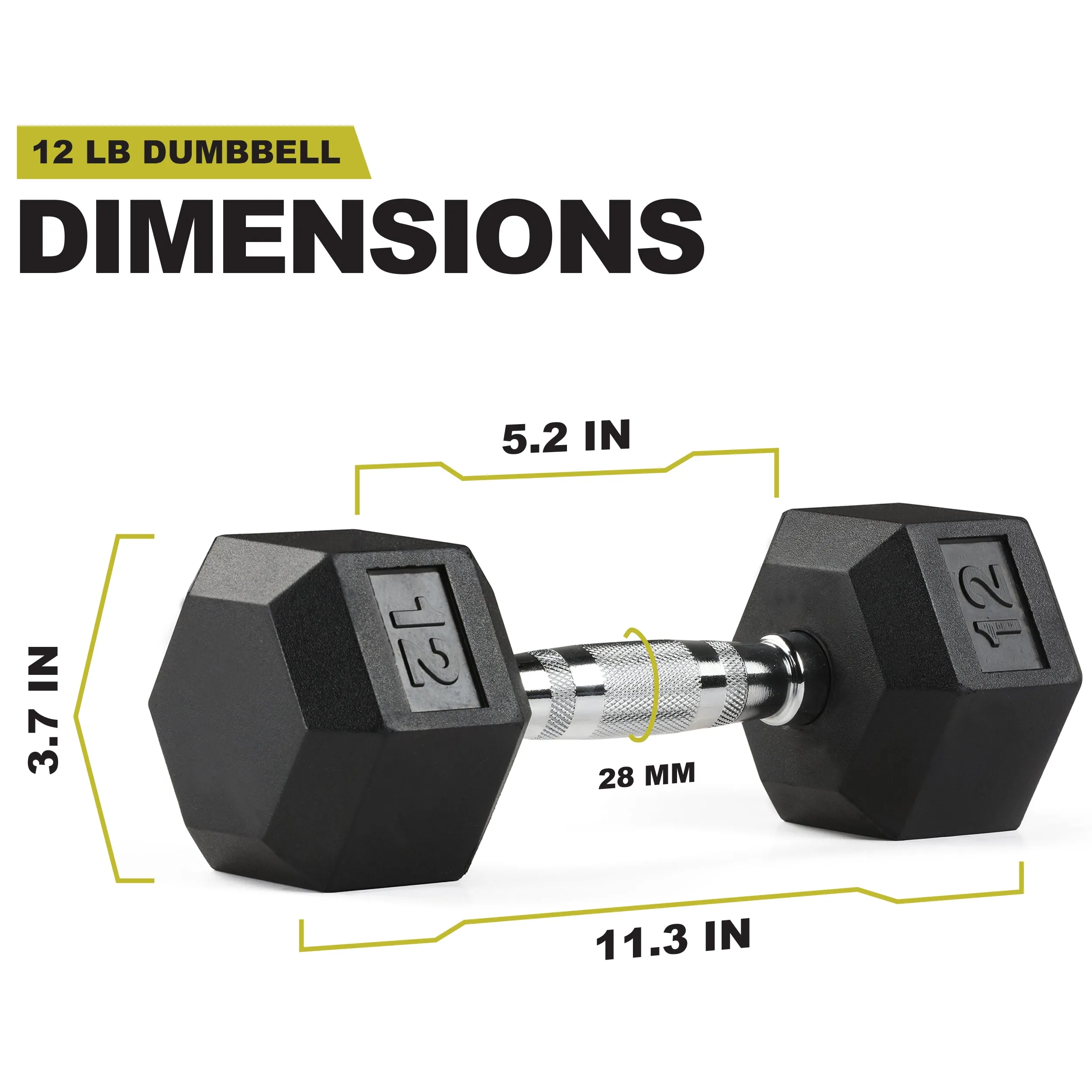 PRCTZ Rubber Encased Hex Dumbbell, Pair, 5-40lb