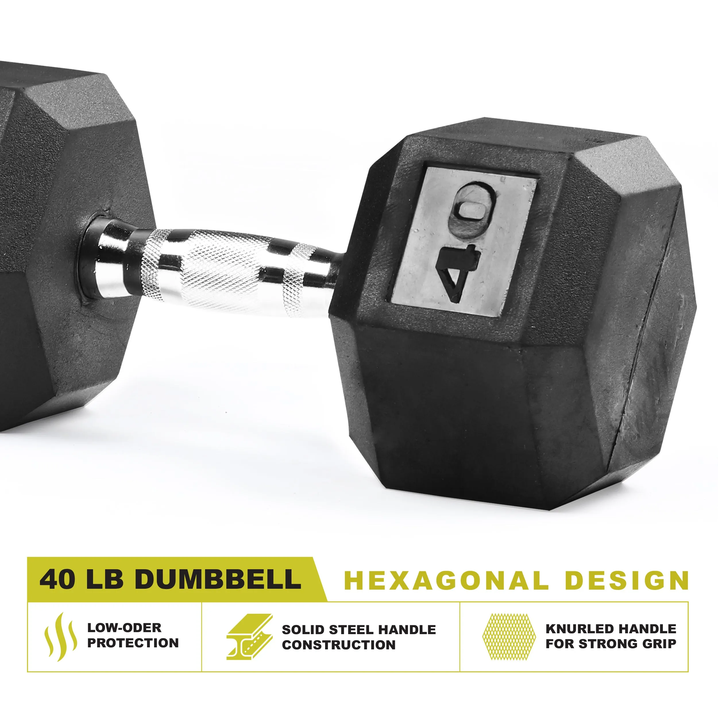 PRCTZ Rubber Encased Hex Dumbbell, Pair, 5-40lb