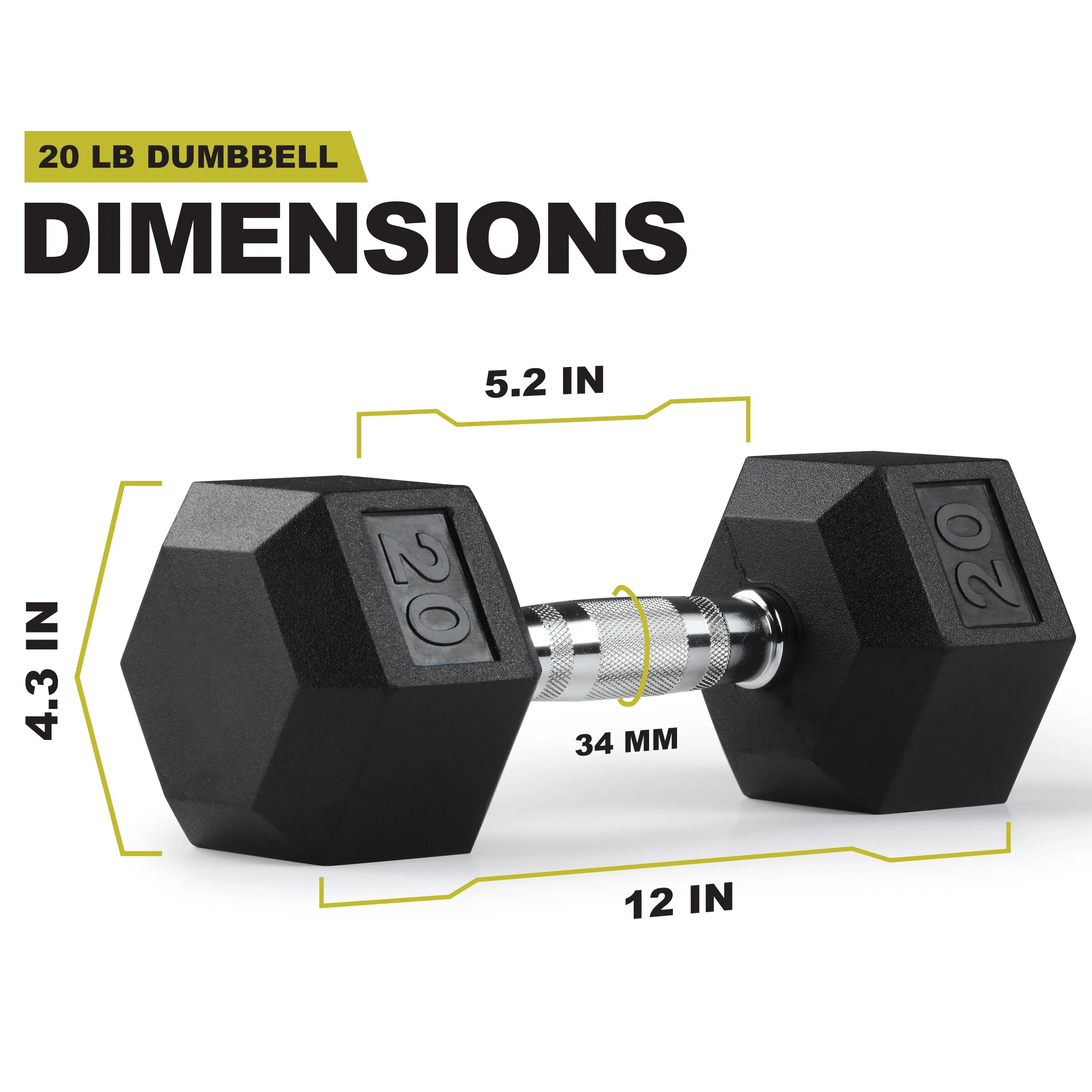 PRCTZ Rubber Encased Hex Dumbbell, Pair, 5-40lb