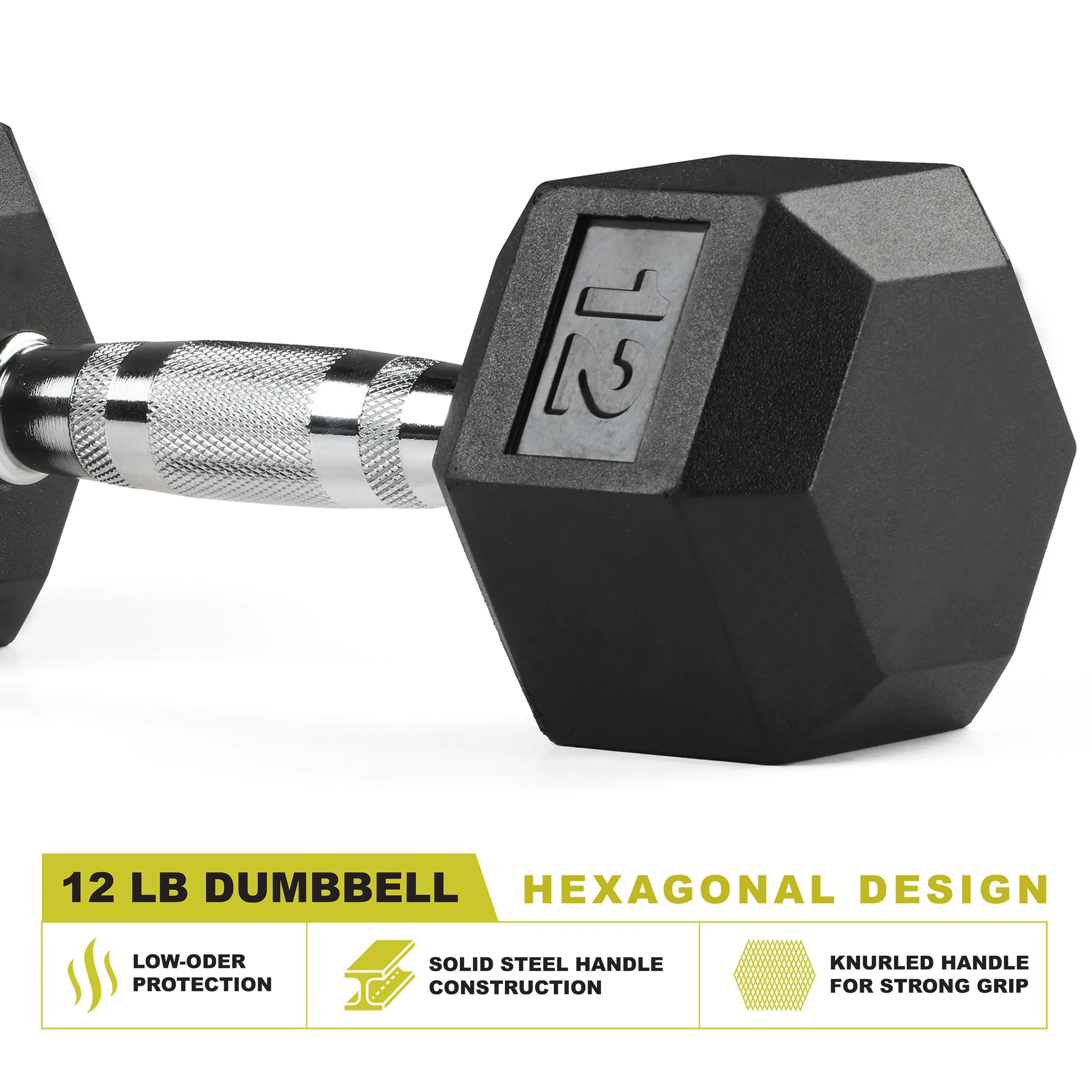 PRCTZ Rubber Encased Hex Dumbbell, Pair, 5-40lb