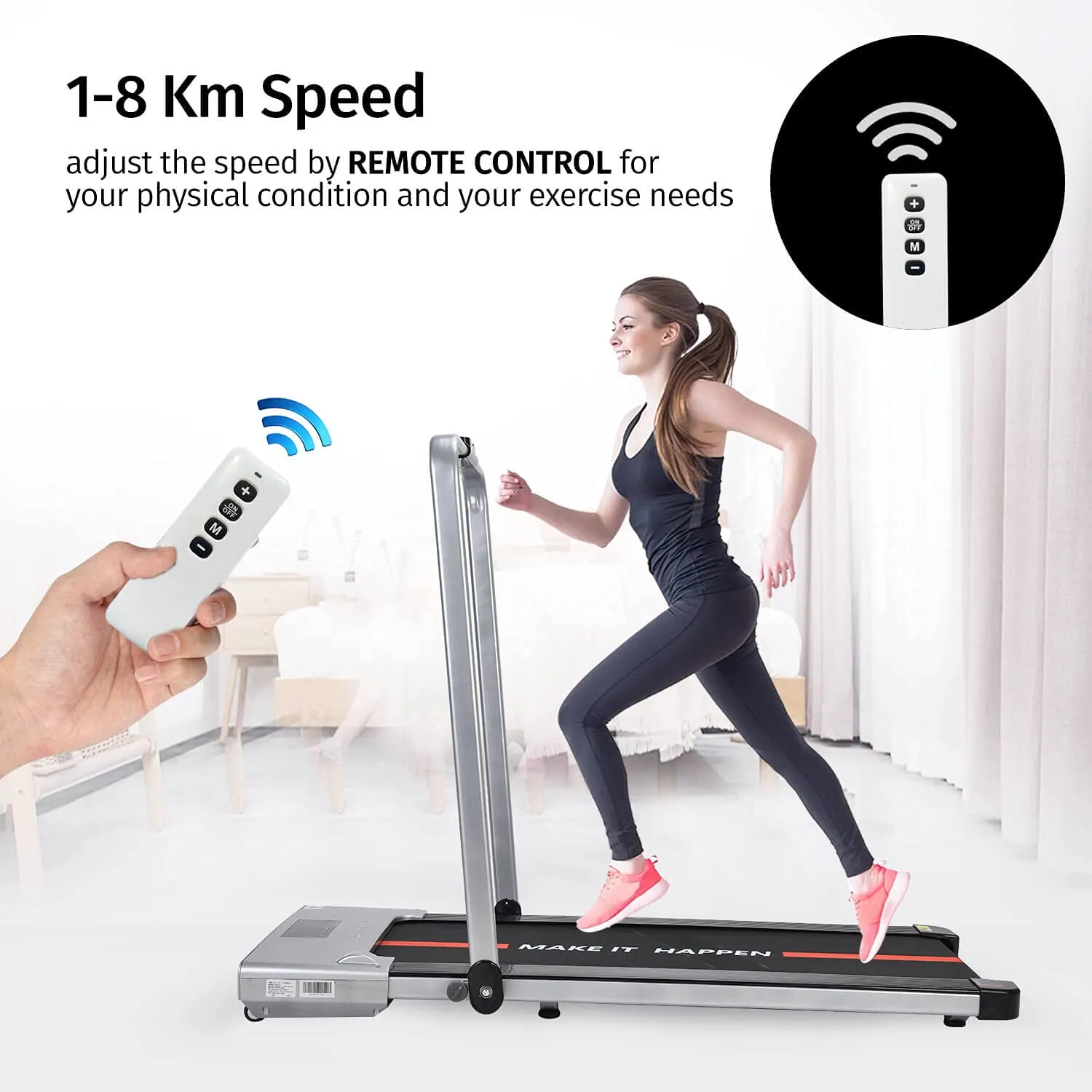 "Walking Pad | Maxpro WALK (PTM X1) Walking Pad Treadmill | Ultra Slim Smart Fold Running machine for home gym Under Desk | Remote controlled | User Weight 90kg | Speed 1 to 8 | Treadmill for home"