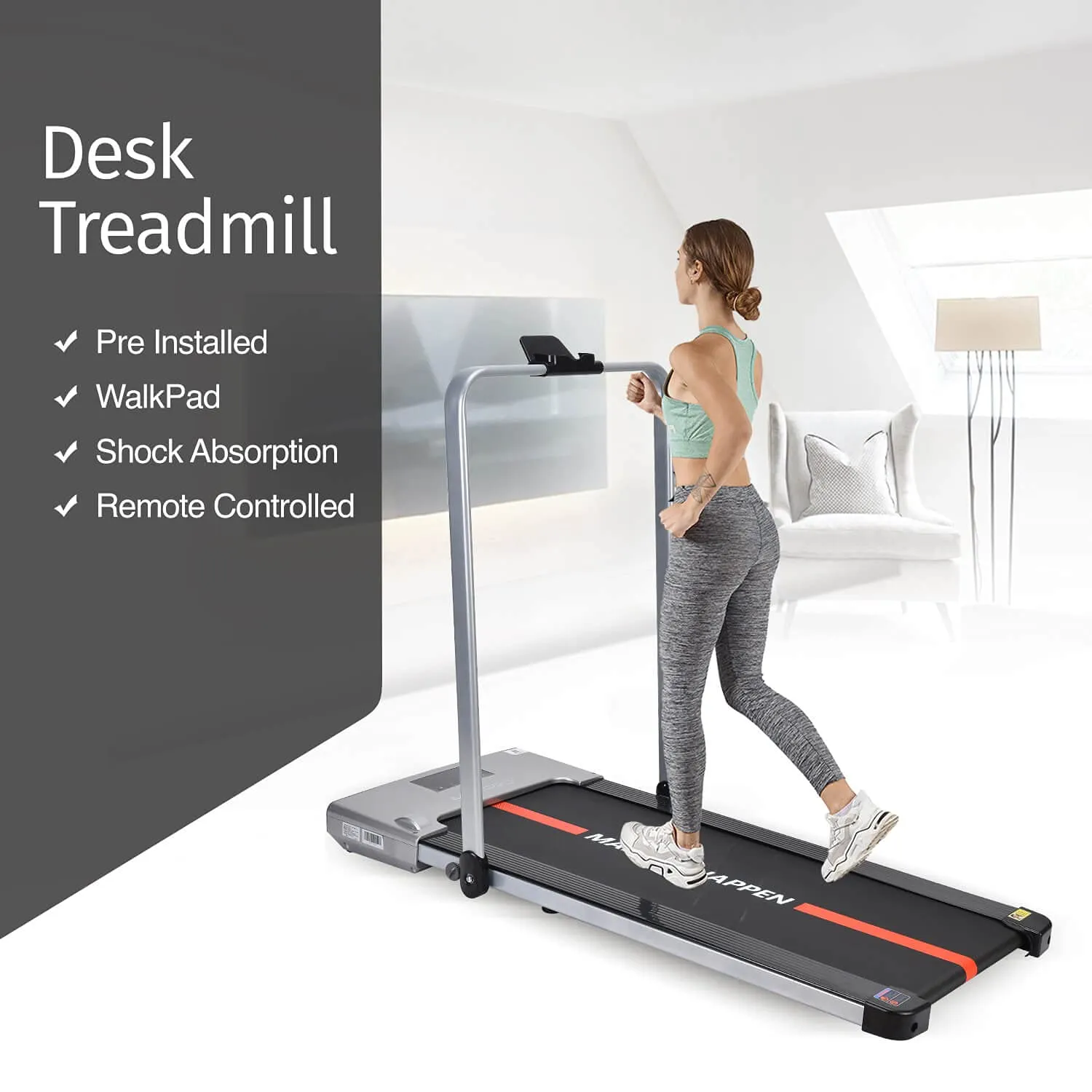 "Walking Pad | Maxpro WALK (PTM X1) Walking Pad Treadmill | Ultra Slim Smart Fold Running machine for home gym Under Desk | Remote controlled | User Weight 90kg | Speed 1 to 8 | Treadmill for home"