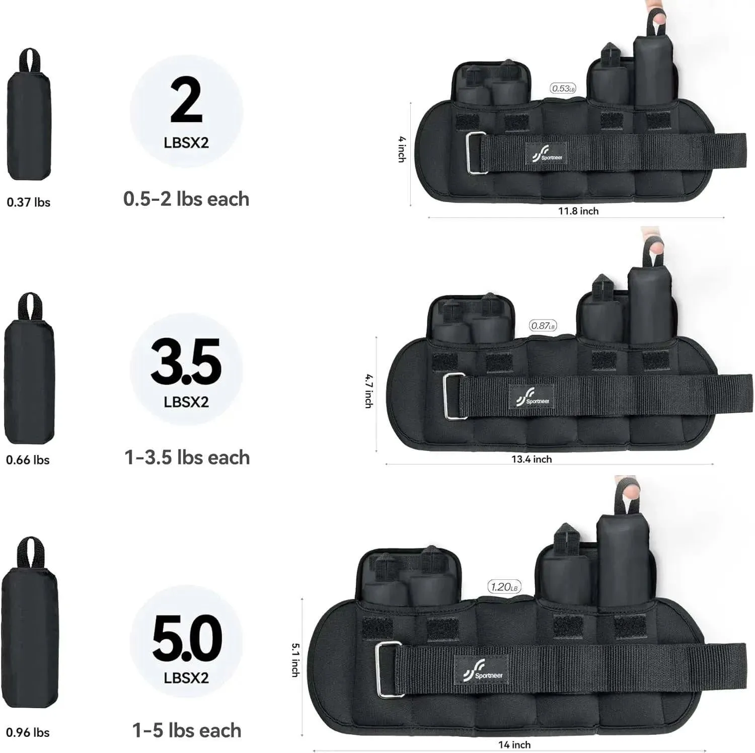Sportneer Adjustable Wrist and Ankle Weights for Young Stroke Survivors - 1 Pair, 1-10 lbs, Perfect for Recovery and Fitness