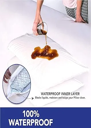 Standard Waterproof Pillow Protectors (Set of 2, Size: 50x75 cm, White)