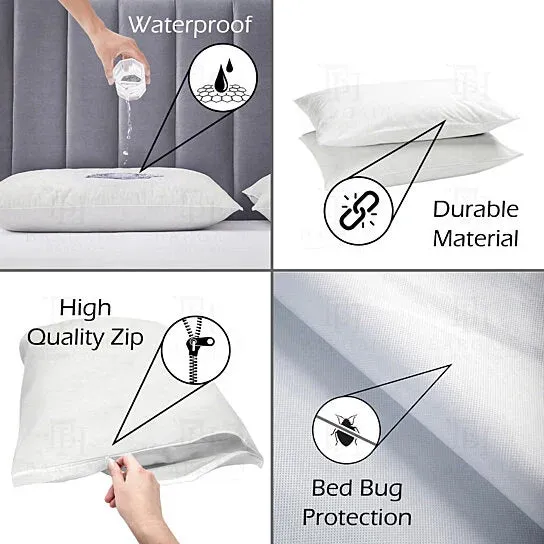 Zippered Waterproof Bed Bug/Dust Mite Fabric Pillow Covers